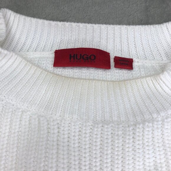 HUGO Shailey White Pullover Knit Ribbed Crew Neck Sweater Size Medium - Picture 8 of 13